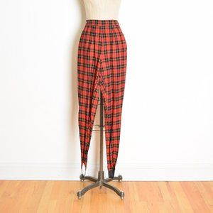 vintage 90s pants red plaid print high waisted stirrup punk leggings stretch XS